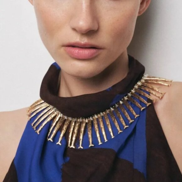 Zara Fish Bib Necklace in Gold Tone - Picture 1 of 9